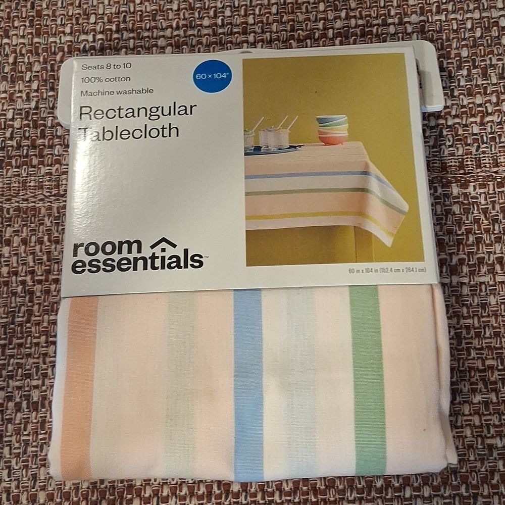 Room Essentials Pastel Striped Tablecloth in White, Yellow, Green, Blue, Orange